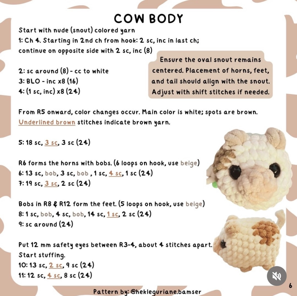 Free Pattern: No Sew Loaf Cows Amigurumi Crochet by Hekleguriane Bamser
