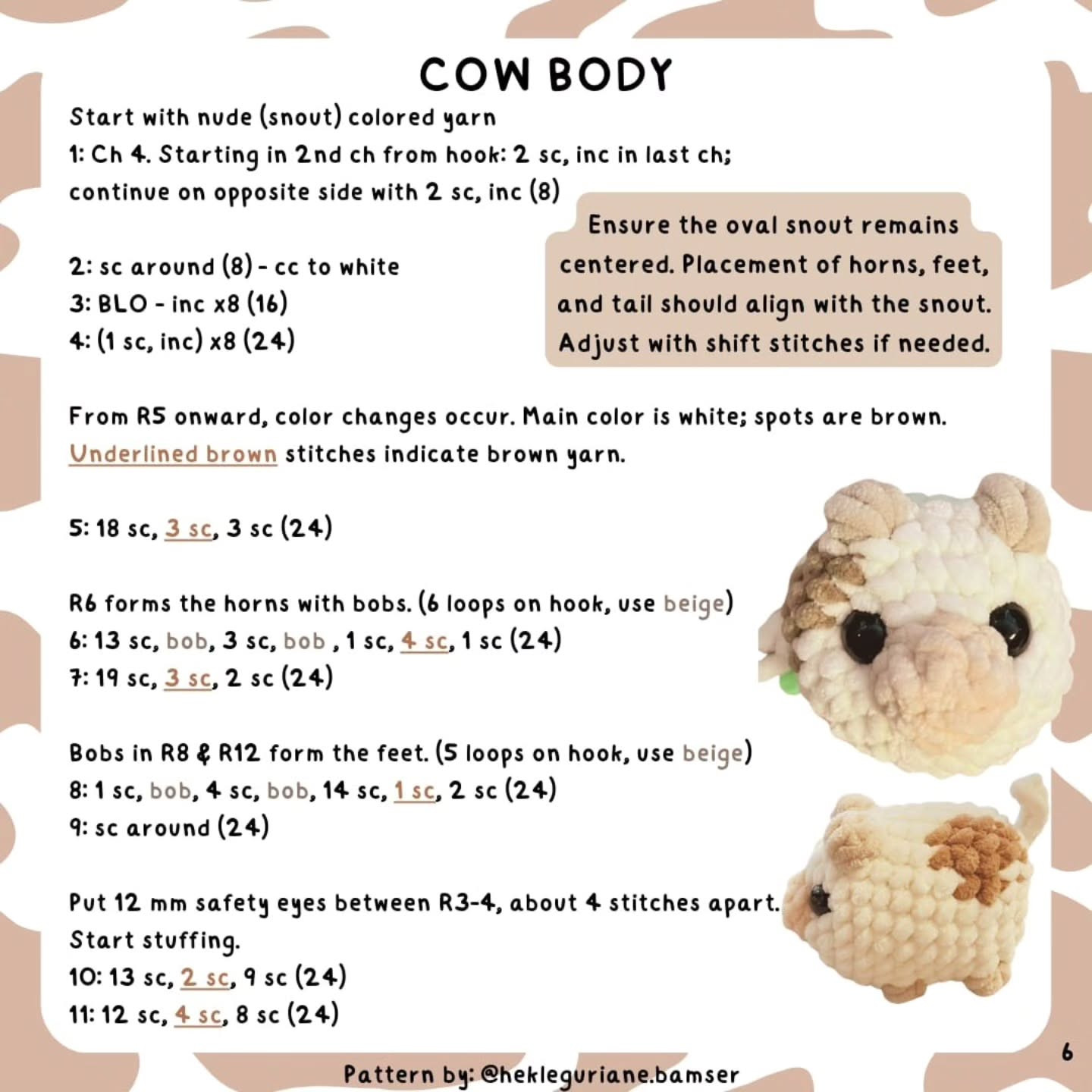 Free Pattern No Sew Loaf Cows: Cute Chenille Yarn Amigurumi Cow Doll