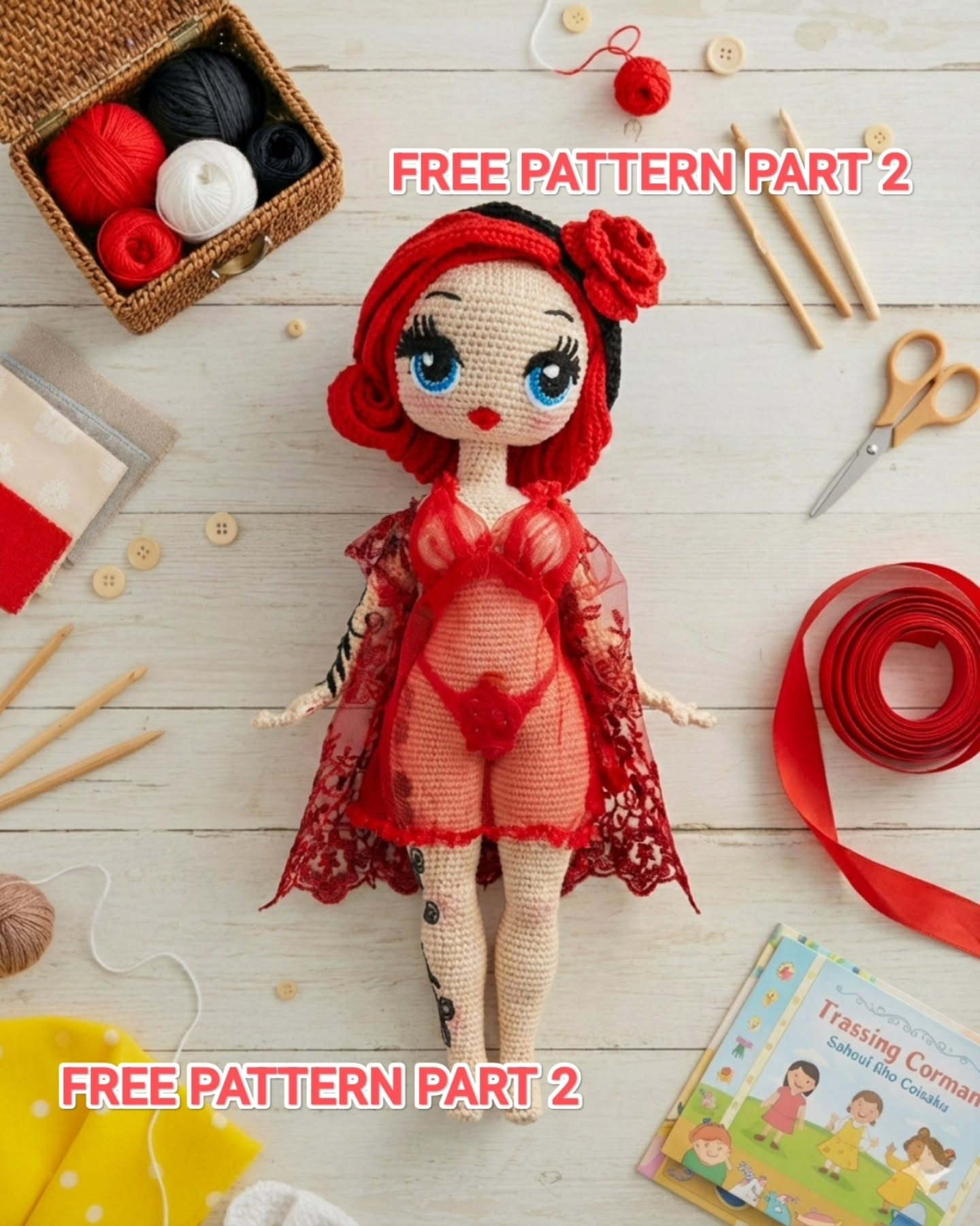 Free Pattern: Sexy Pin-Up Girl Amigurumi Doll with Red Hair and Lace Outfit