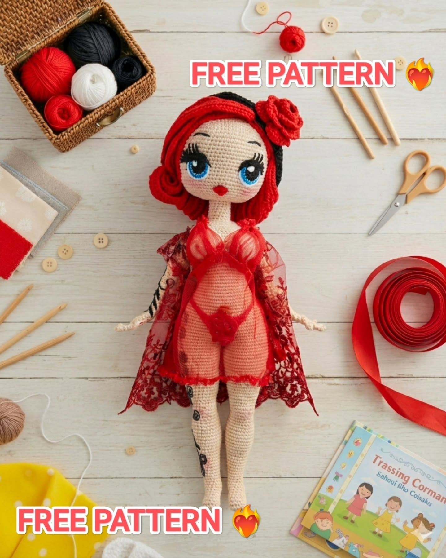 Free Pattern: Sexy Pin-Up Girl Amigurumi Doll with Red Hair and Lace Outfit