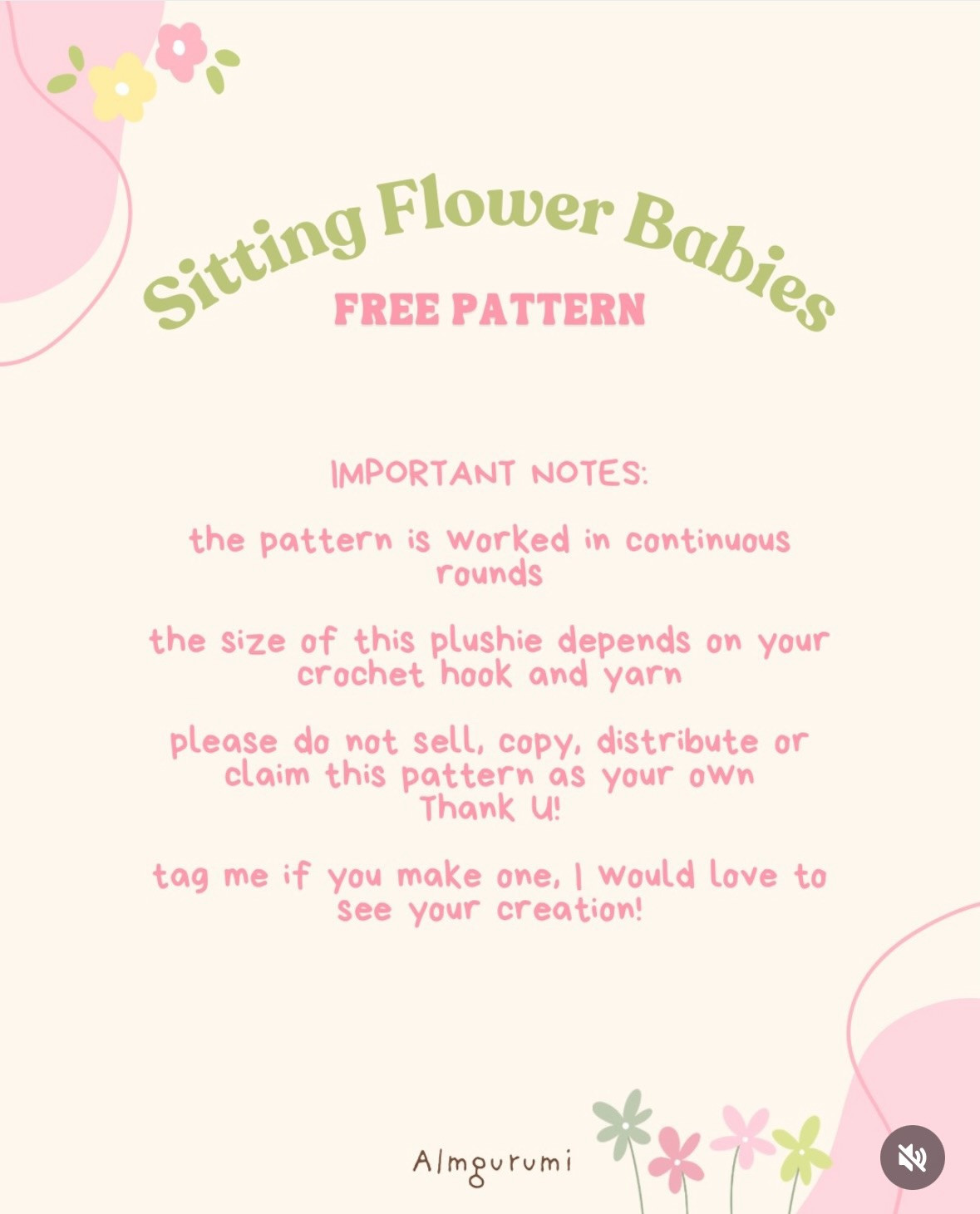 Free Pattern: Sitting Flower Babies Amigurumi Dolls in Pink and Green Chenille Yarn