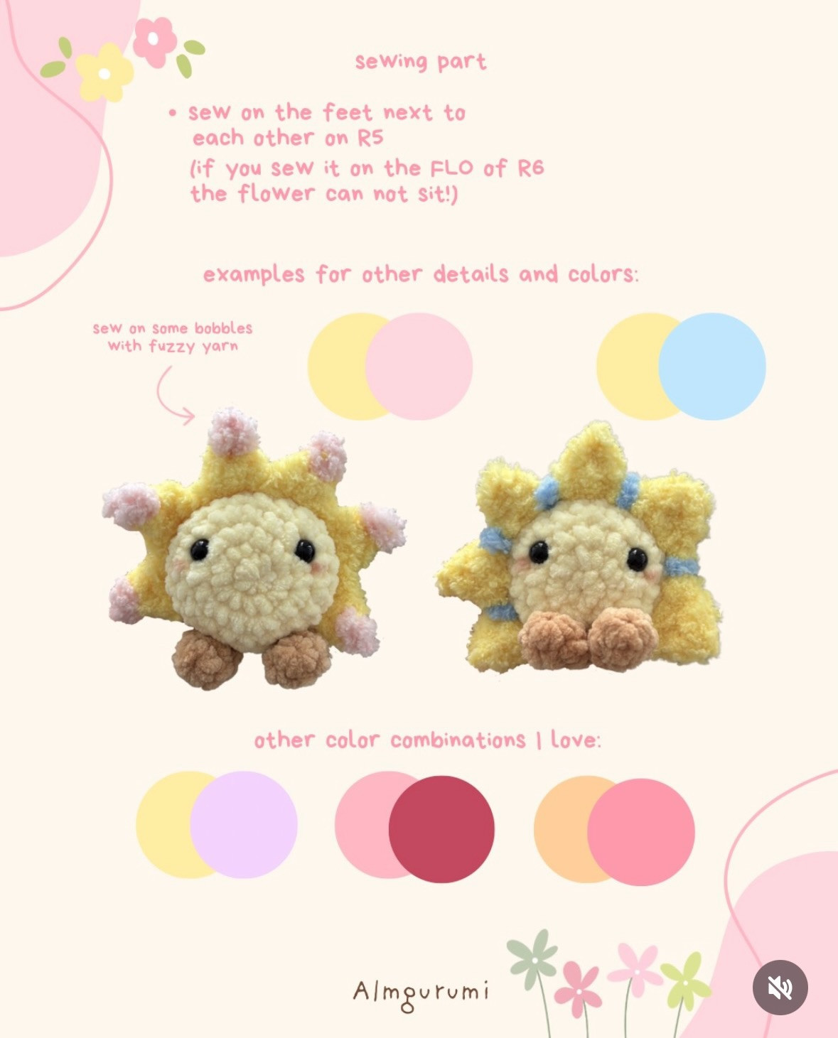 Free Pattern: Sitting Flower Babies Amigurumi Dolls in Pink and Green Chenille Yarn