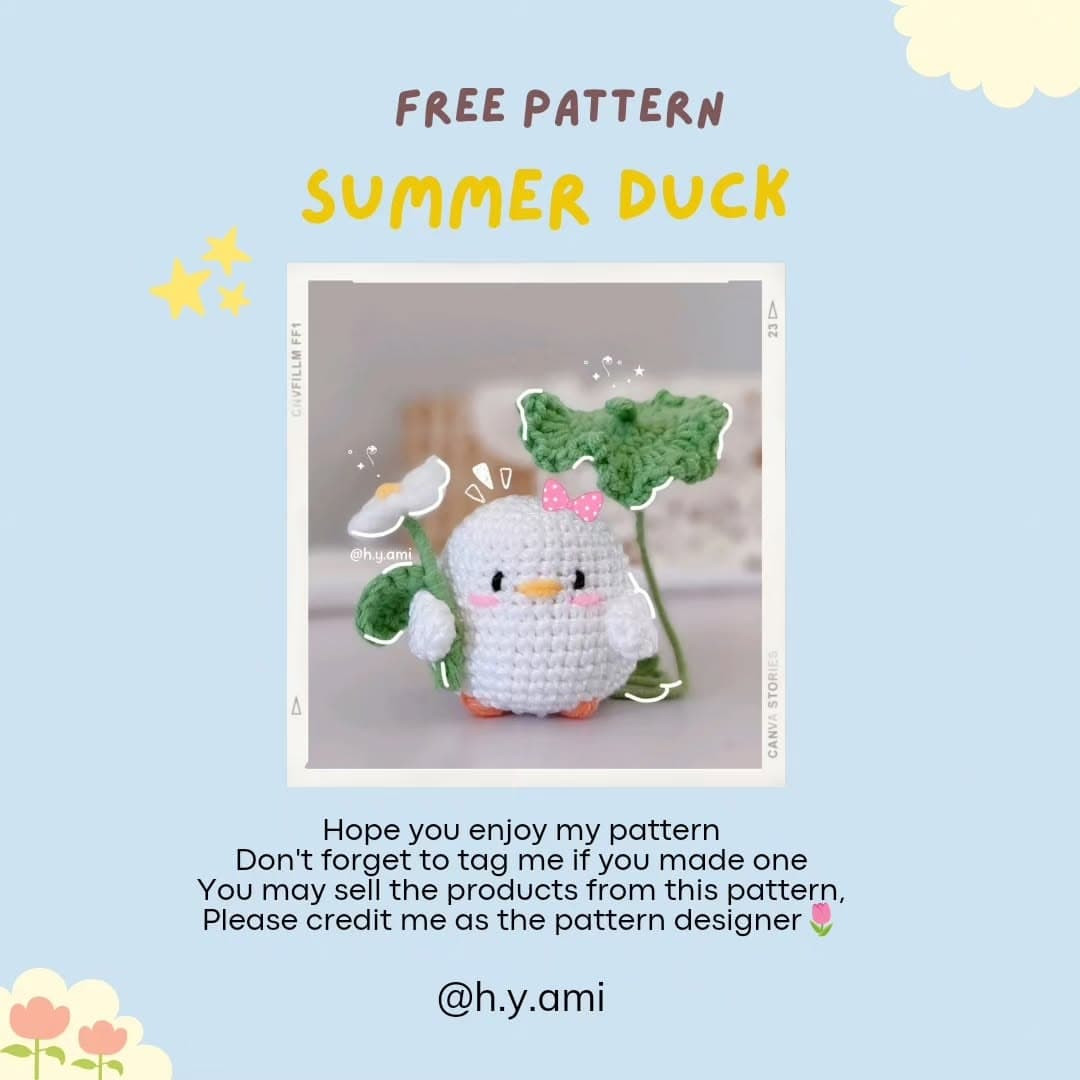 Free Pattern Summer Duck: Cute White Crochet Amigurumi with Flower and Leaf