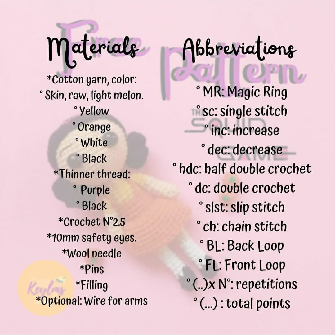 Free Pattern: The Squid Game Doll Amigurumi - Crochet Instructions for Head, Body, and Legs