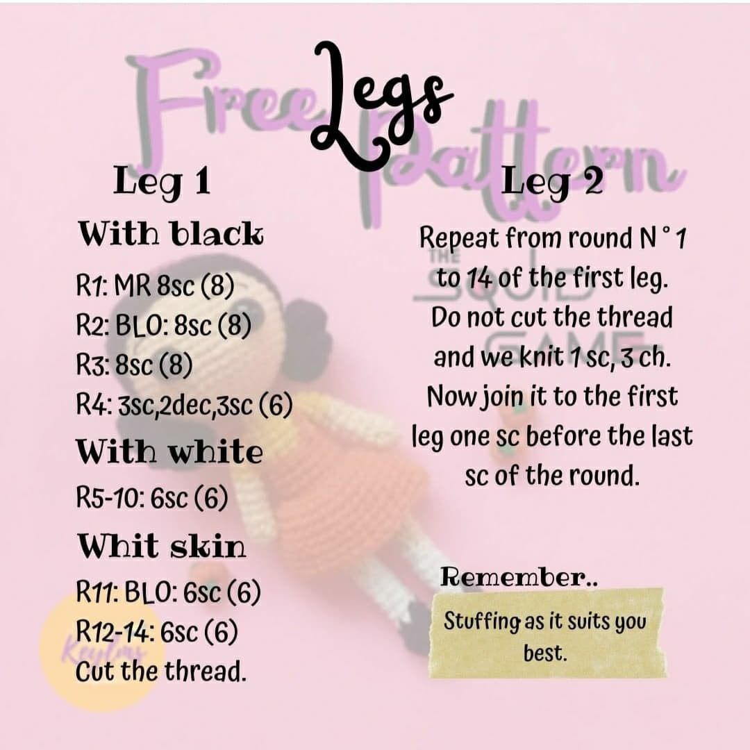 Free Pattern: The Squid Game Doll Amigurumi - Crochet Instructions for Head, Body, and Legs