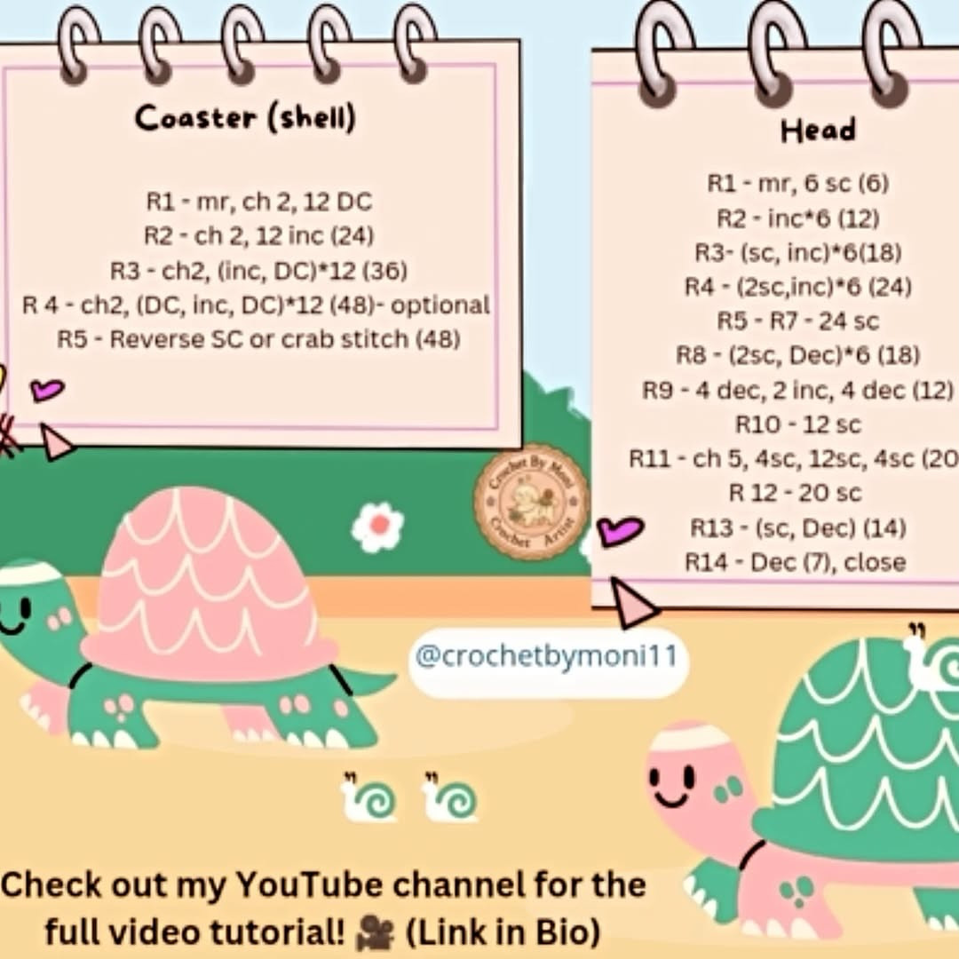 Free Reversible Turtle Coaster Amigurumi Crochet Pattern with Chart Instructions