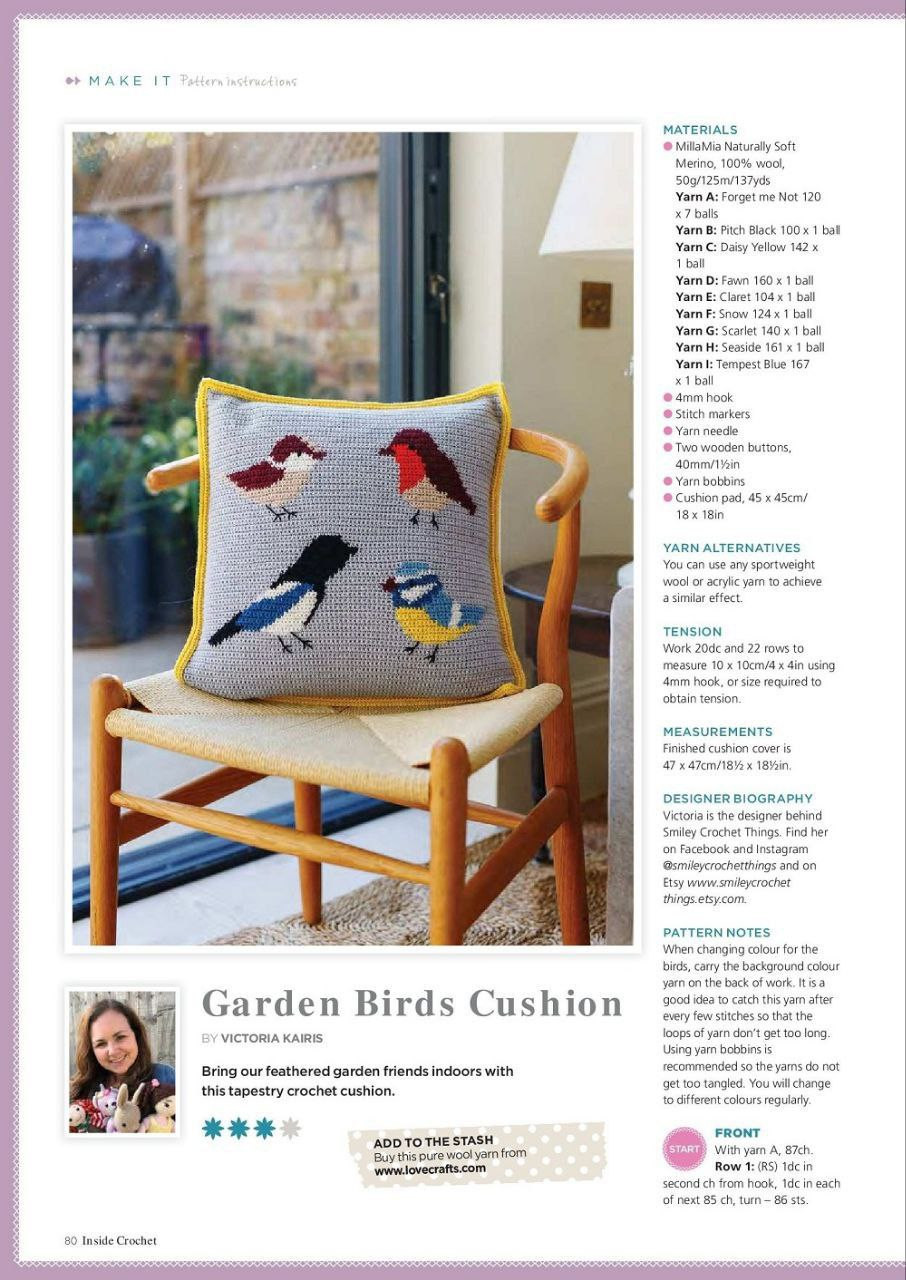 Garden Birds Cushion: Tapestry Crochet Pattern with Chart and Instructions
