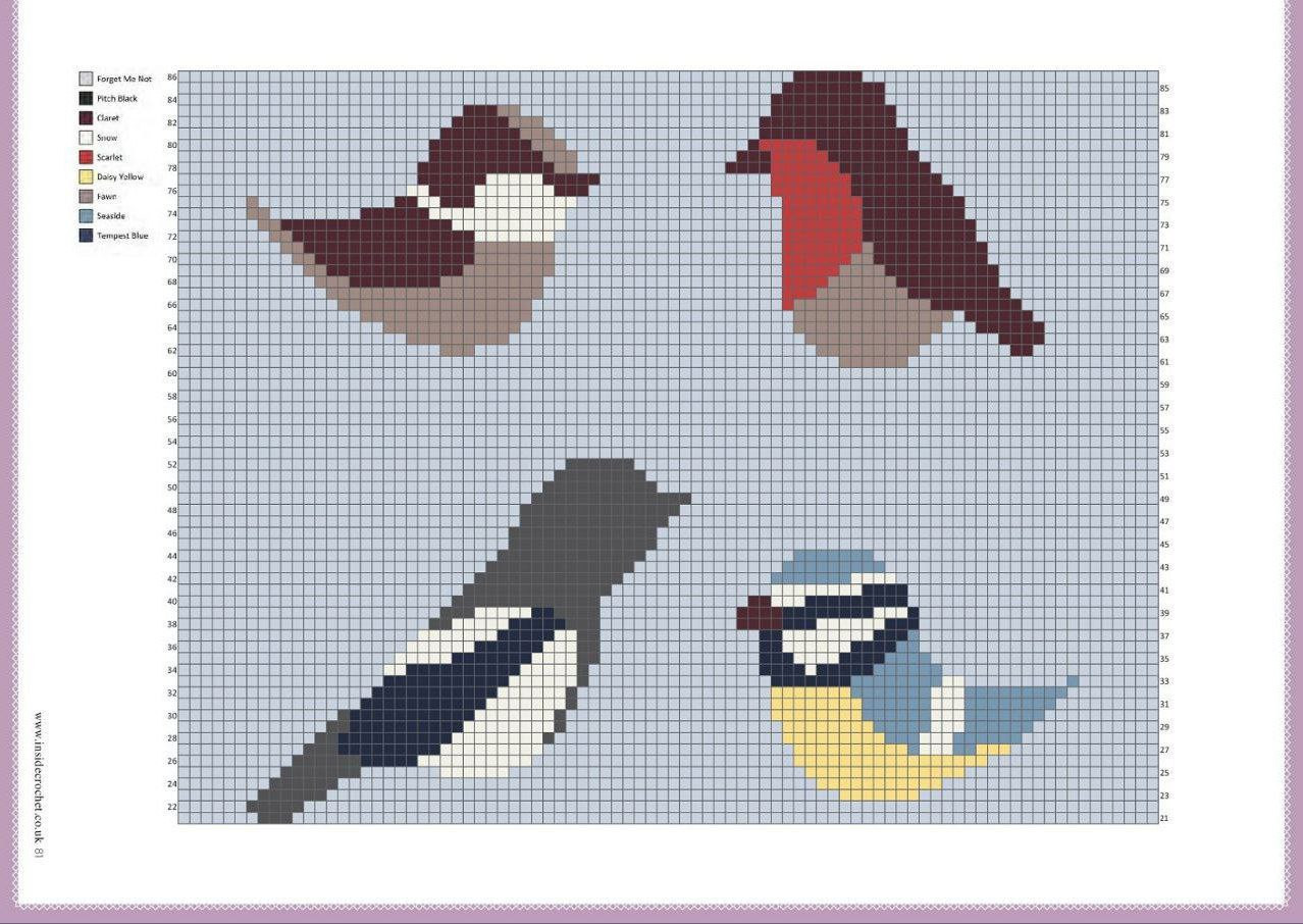 Garden Birds Cushion: Tapestry Crochet Pattern with Chart and Instructions