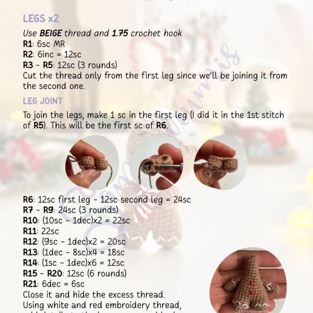 Gingy Gingerbread Man Free Crochet Amigurumi Pattern with Materials and Step-by-Step Instructions