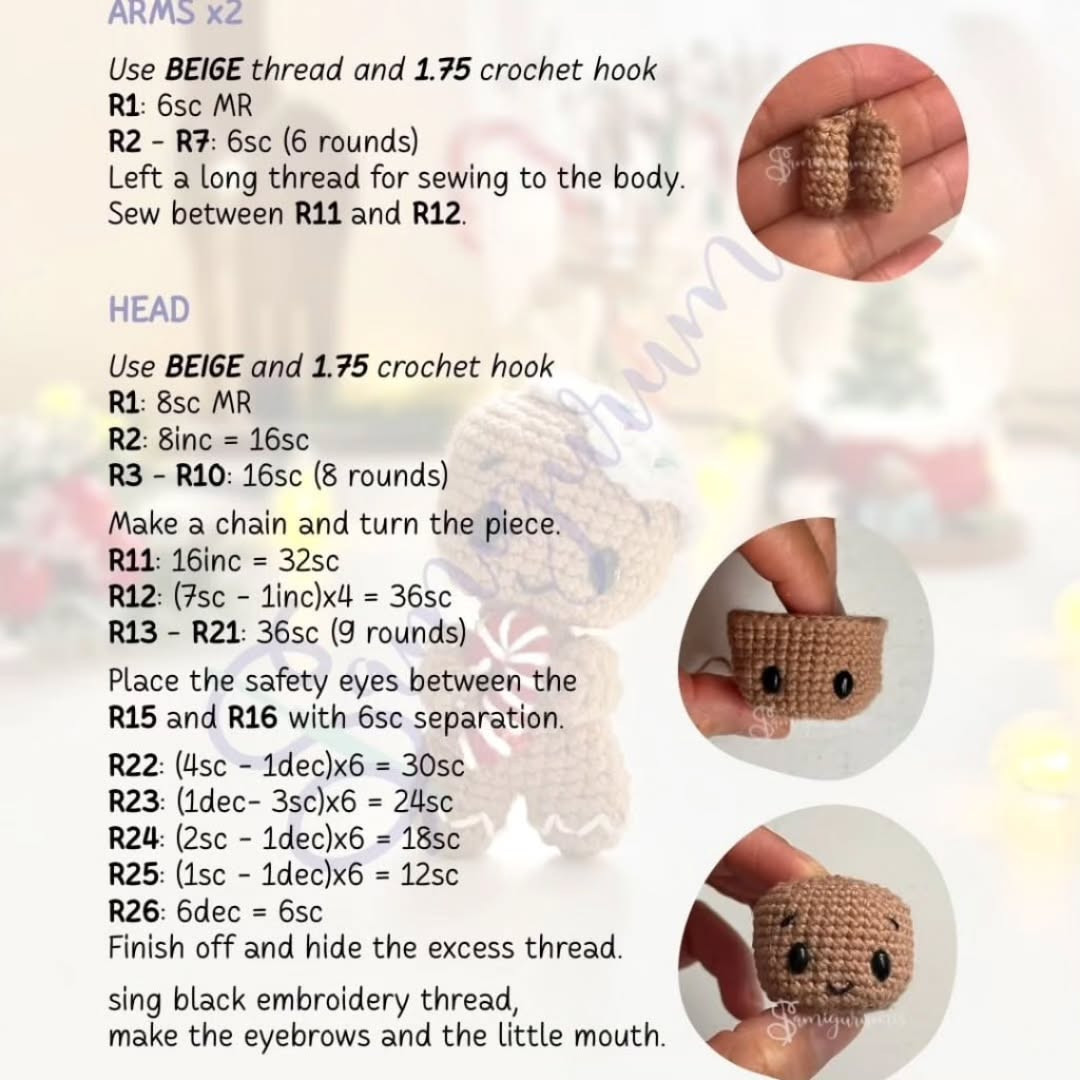 Gingy Gingerbread Man Free Crochet Amigurumi Pattern with Materials and Step-by-Step Instructions