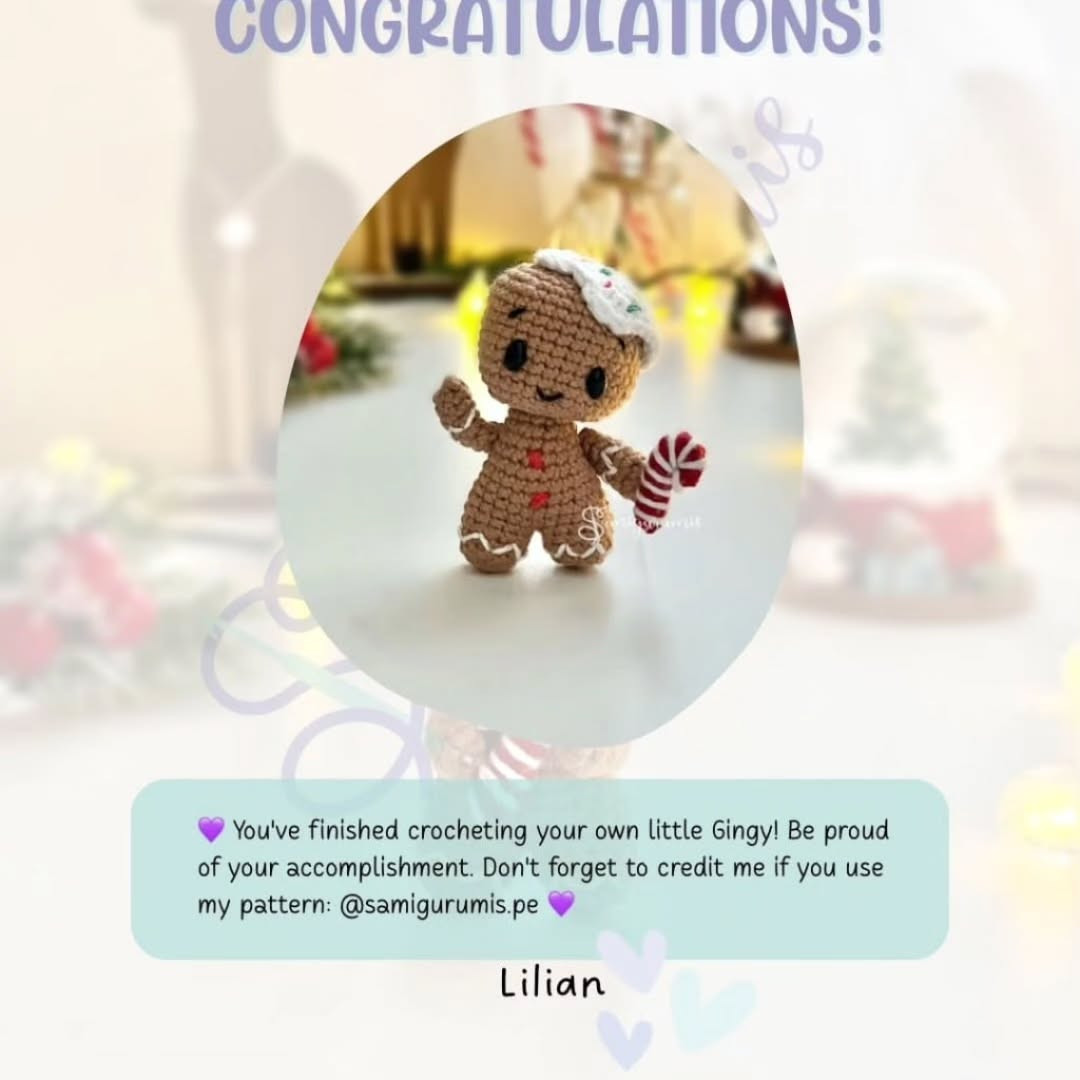 Gingy Gingerbread Man Free Crochet Amigurumi Pattern with Materials and Step-by-Step Instructions