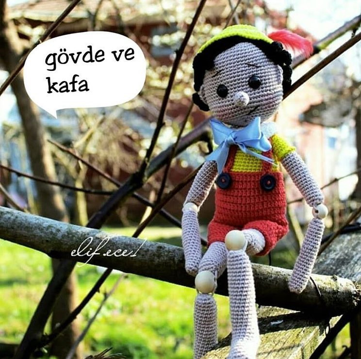 Gövdə və kafa: Búp bê Pinocchio móc len, hướng dẫn chi tiết phần thân và đầu