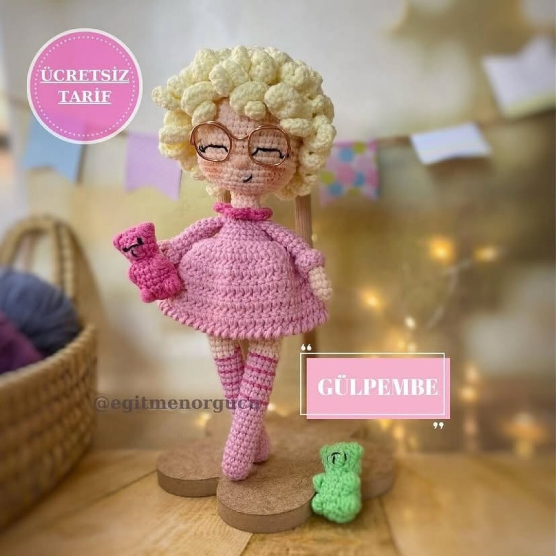 GülPembe Amigurumi Bebek Makiş Örgü Tarifi - Ücretsiz Şemsiye Desenli Pembe Elbiseli Bébė