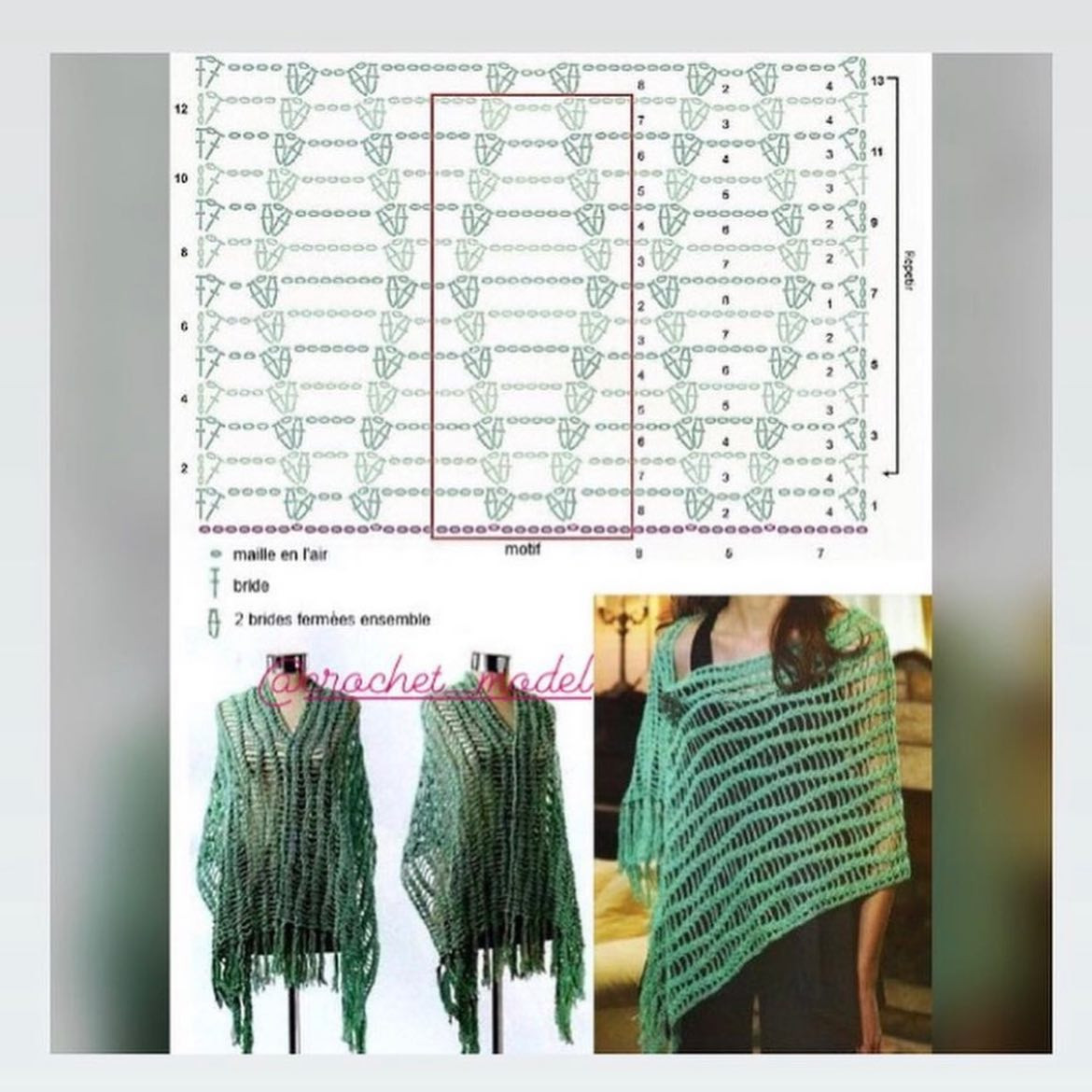 Hàn Quốc mẫu móc len khăn choàng shawl, chart hướng dẫn chi tiết cách móc
