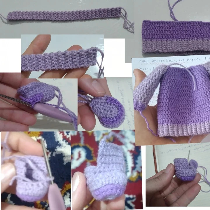 Handwritten Persian crochet pattern for purple hoodie amigurumi doll