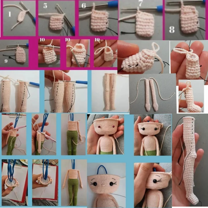 Handwritten Persian crochet pattern for purple hoodie amigurumi doll