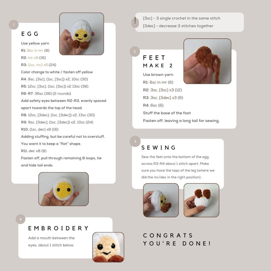 Happy Boiled Egg Amigurumi Free Crochet Pattern by AvaryCrochets
