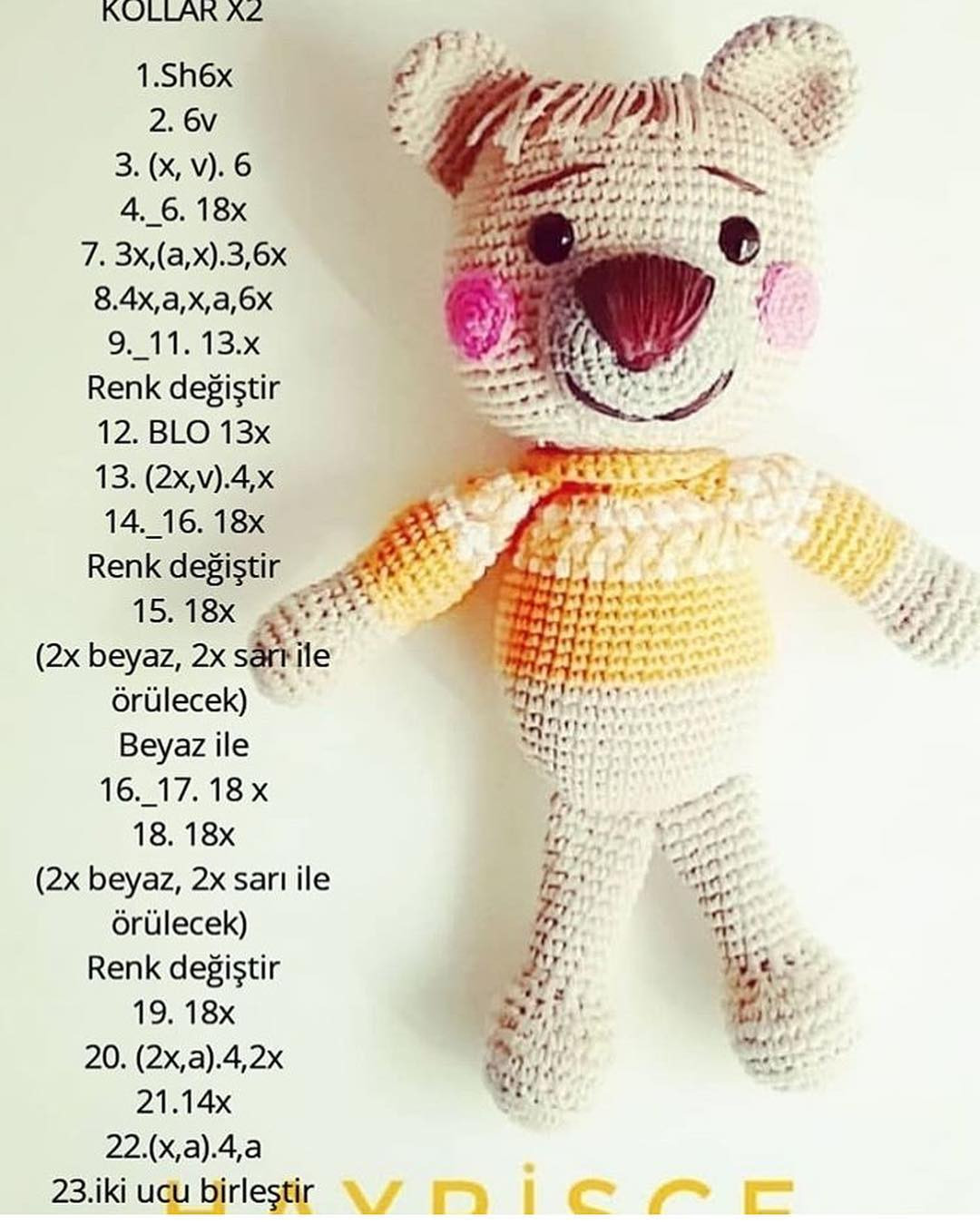 HAYRISCE Crochet Bear Free Pattern - Detailed Turkish Instructions for Head, Body, Limbs and Accessories