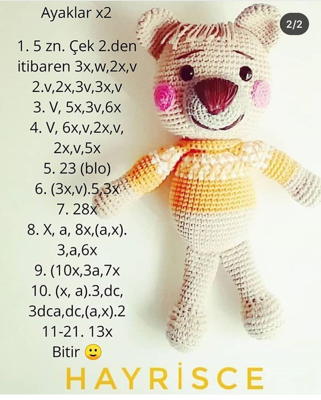 HAYRISCE Crochet Bear Free Pattern - Detailed Turkish Instructions for Head, Body, Limbs and Accessories