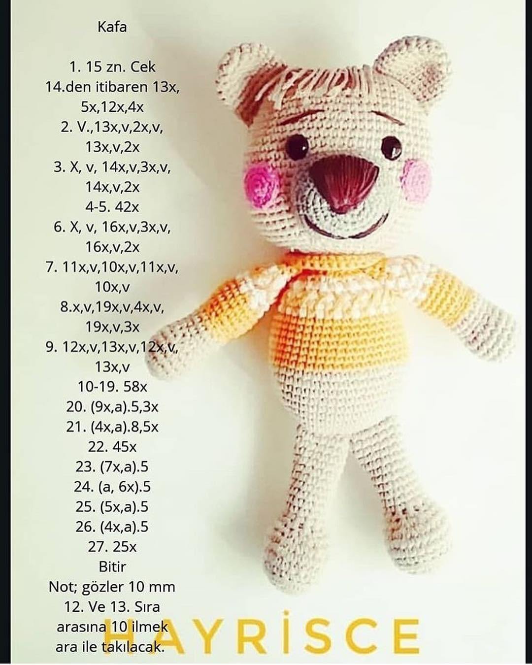 HAYRISCE Crochet Bear Free Pattern - Detailed Turkish Instructions for Head, Body, Limbs and Accessories