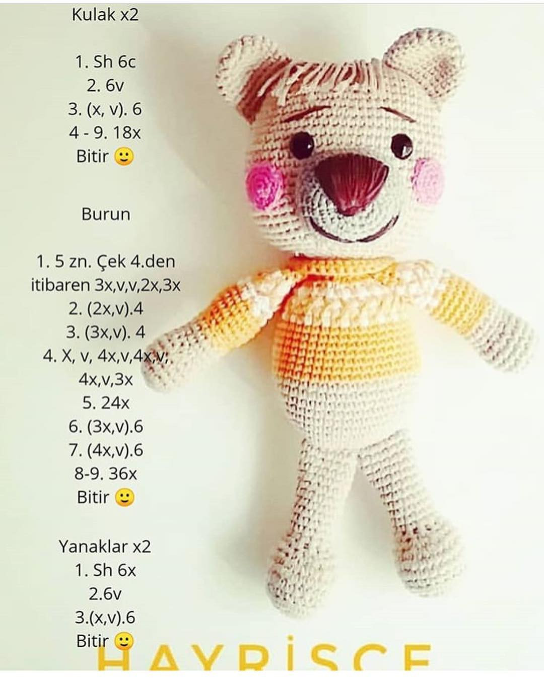 HAYRISCE Crochet Bear Free Pattern - Detailed Turkish Instructions for Head, Body, Limbs and Accessories