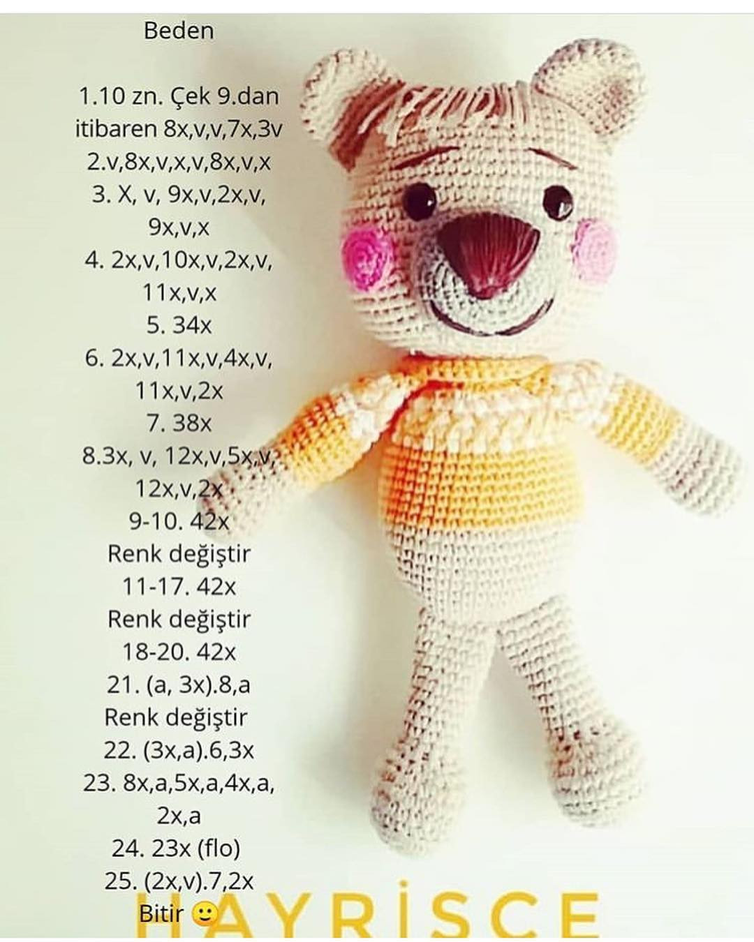HAYRISCE Crochet Bear Free Pattern - Detailed Turkish Instructions for Head, Body, Limbs and Accessories