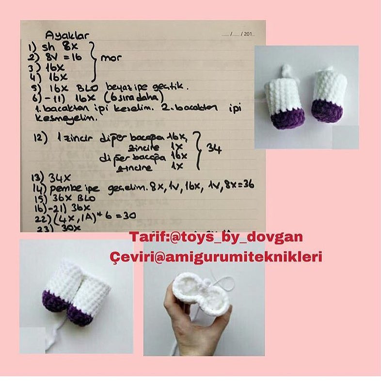 Hello Kitty Amigurumi Crochet Pattern: White, Pink & Purple Doll with Dress and Ears Instructions