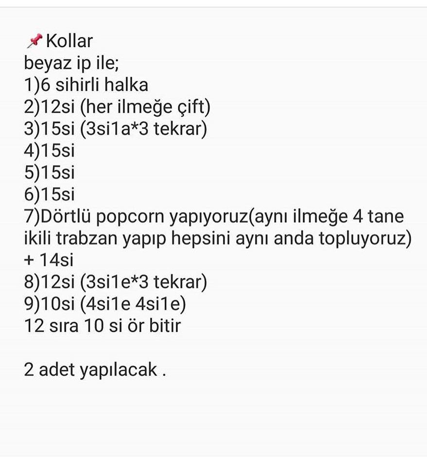 Hello Kitty Amigurumi Tarifi: Kafa, Ayaklar ve Beden, Gövde, Kollar