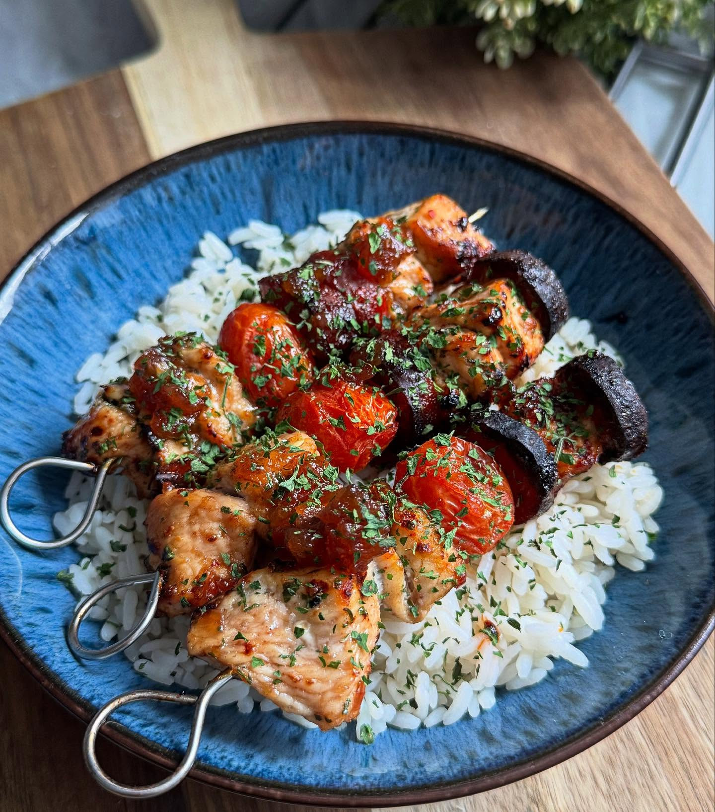 Hot Honey Chutney Chicken & Chorizo Skewers with Rice