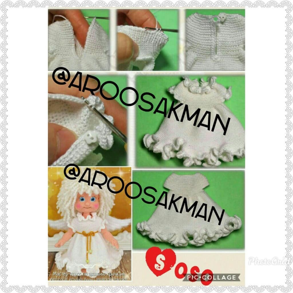 Hướng dẫn chi tiết cách móc bộ trang phục thiên thần cho búp bê nam và nữ với quần yếm và váy trắng