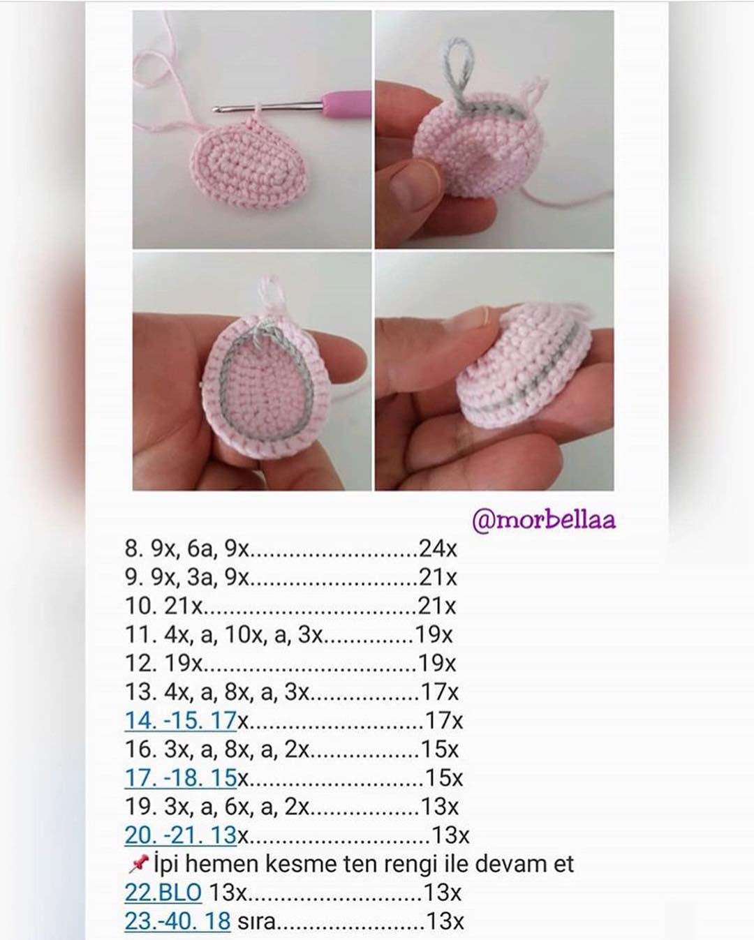 Hướng dẫn chi tiết cách móc búp bê amigurumi Bella Bebek với mái tóc tím và váy xám
