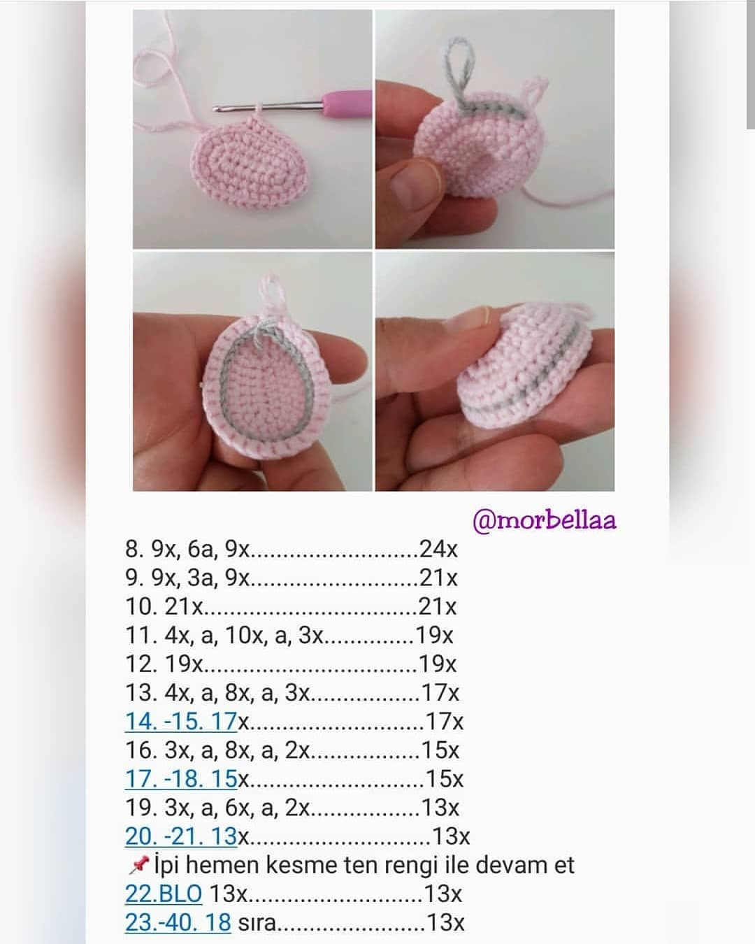 Hướng dẫn chi tiết cách móc búp bê amigurumi Bella Bebek với mái tóc tím và váy xám