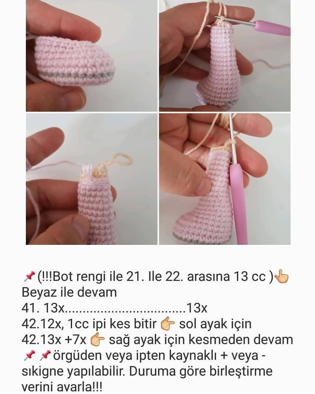 Hướng dẫn chi tiết cách móc búp bê amigurumi Bella Bebek với mái tóc tím và váy xám