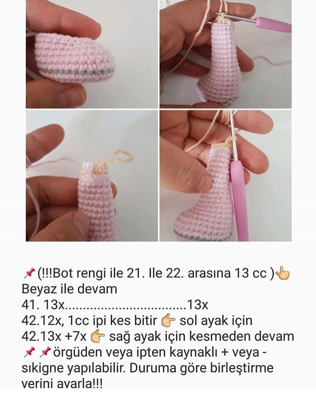Hướng dẫn chi tiết cách móc búp bê amigurumi Bella Bebek với mái tóc tím và váy xám