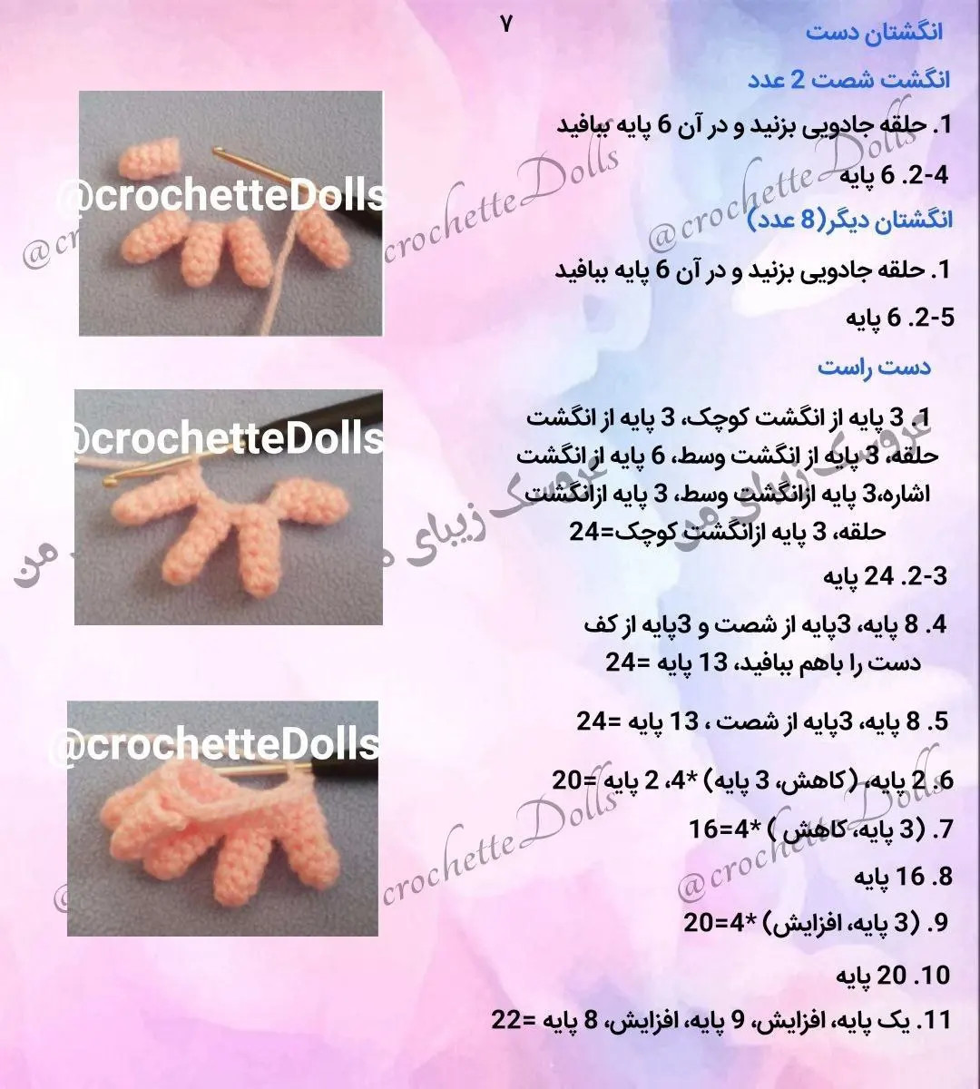 Hướng dẫn chi tiết cách móc búp bê amigurumi tóc xoăn, bao gồm các bước làm đầu, tay và chân