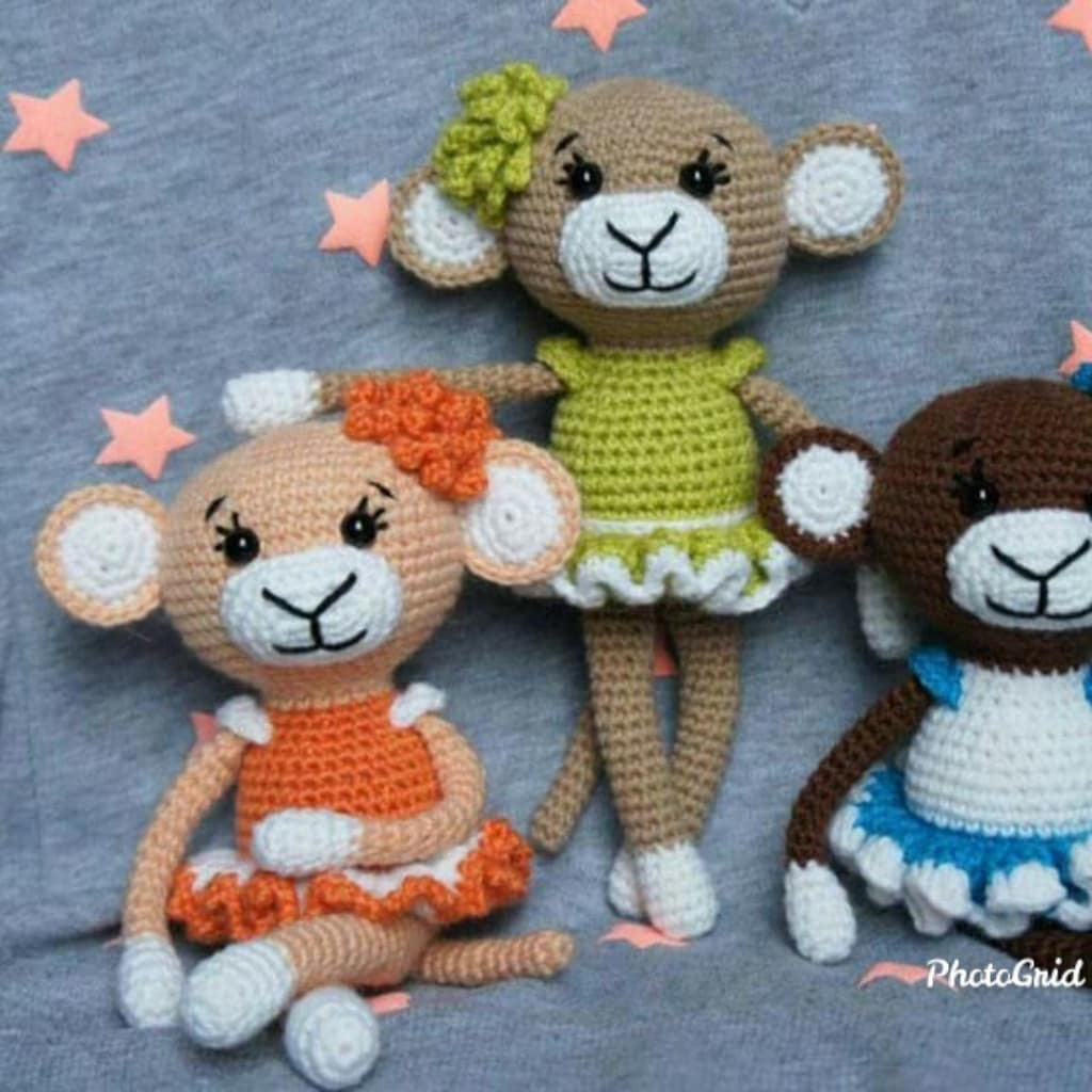 Hướng dẫn chi tiết cách móc búp bê khỉ Amigurumi dễ thương mặc váy
