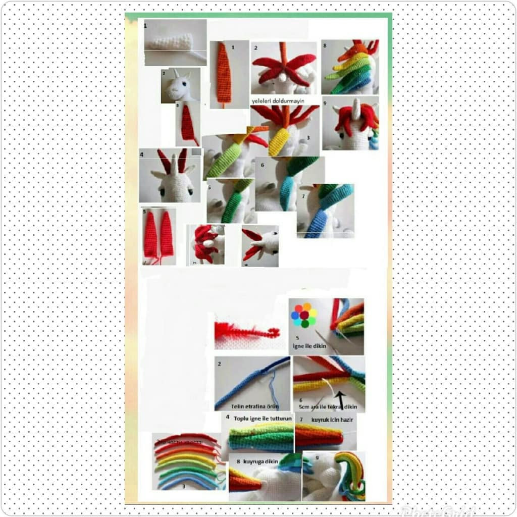 Hướng dẫn chi tiết cách móc búp bê kỳ lân cánh tiên (Unicorn) màu trắng với bộ lông cầu vồng