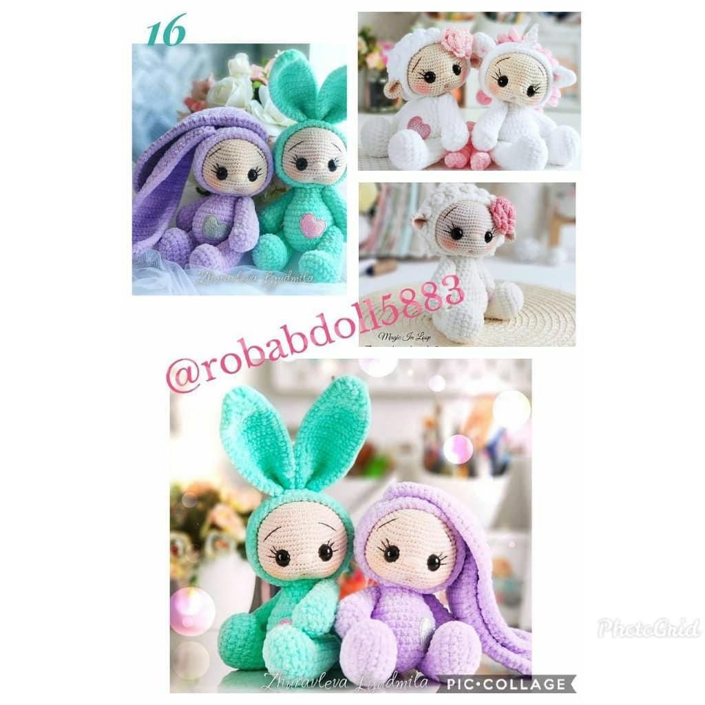 Hướng dẫn chi tiết cách móc búp bê thỏ amigurumi dễ thương màu tím và xanh ngọc