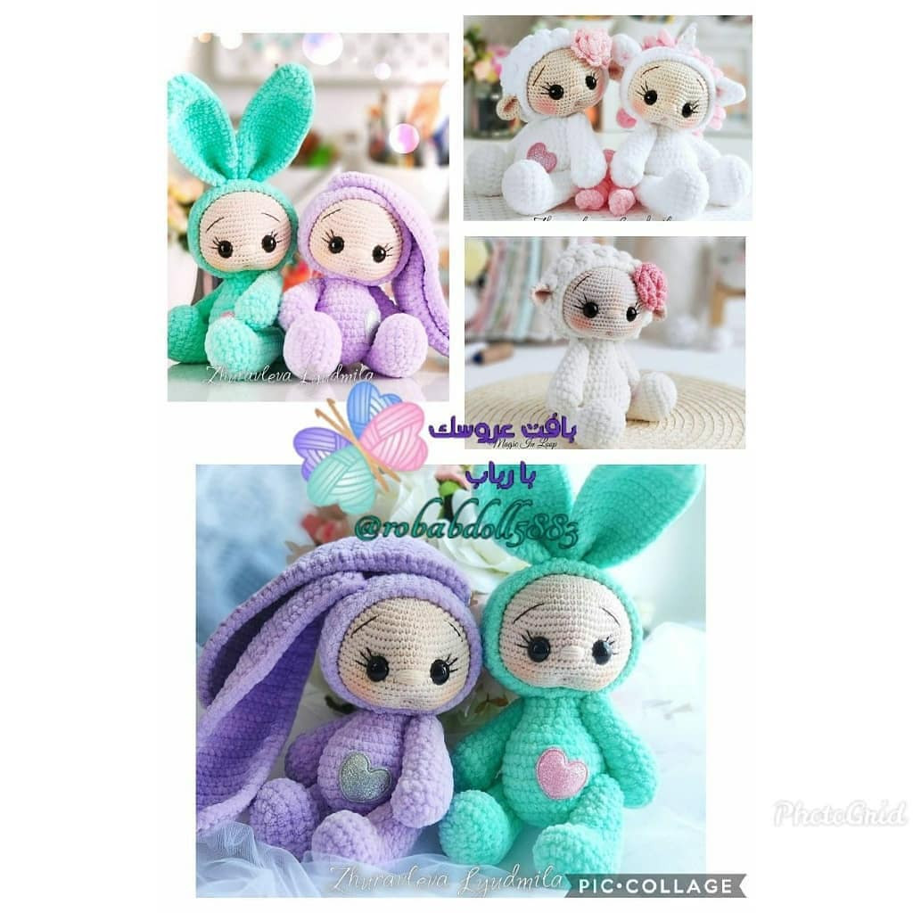 Hướng dẫn chi tiết cách móc búp bê thỏ amigurumi dễ thương màu tím và xanh ngọc