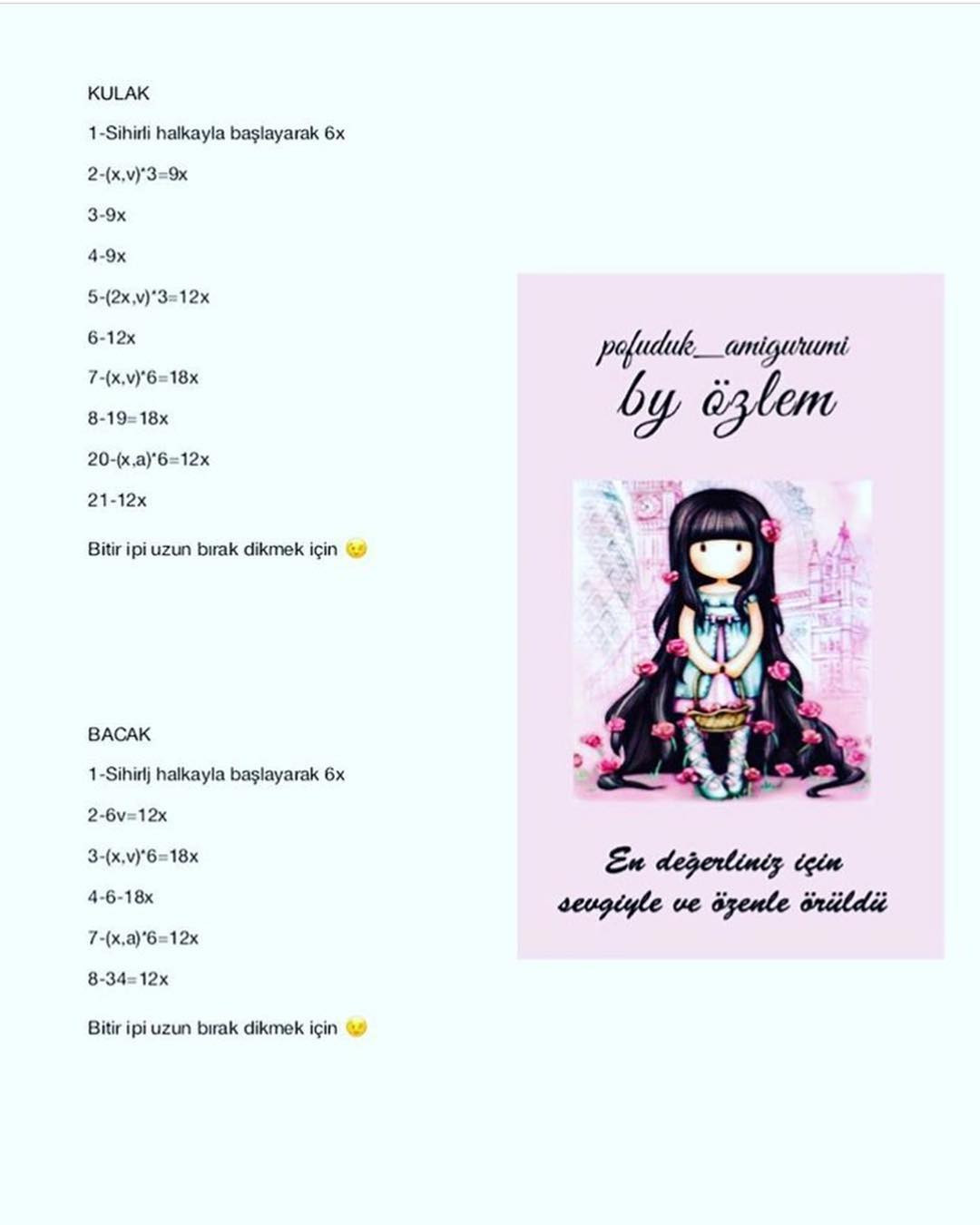 Hướng dẫn chi tiết cách móc búp bê thỏ KÖPÜK TAVŞAN màu trắng xanh