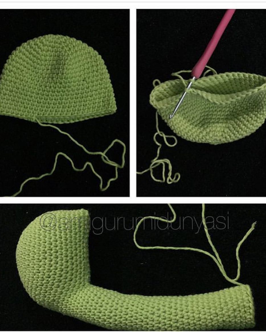 Hướng dẫn chi tiết cách móc búp bê voi xanh Amigurumi dễ thương, bao gồm các bước làm đầu, vòi và tai