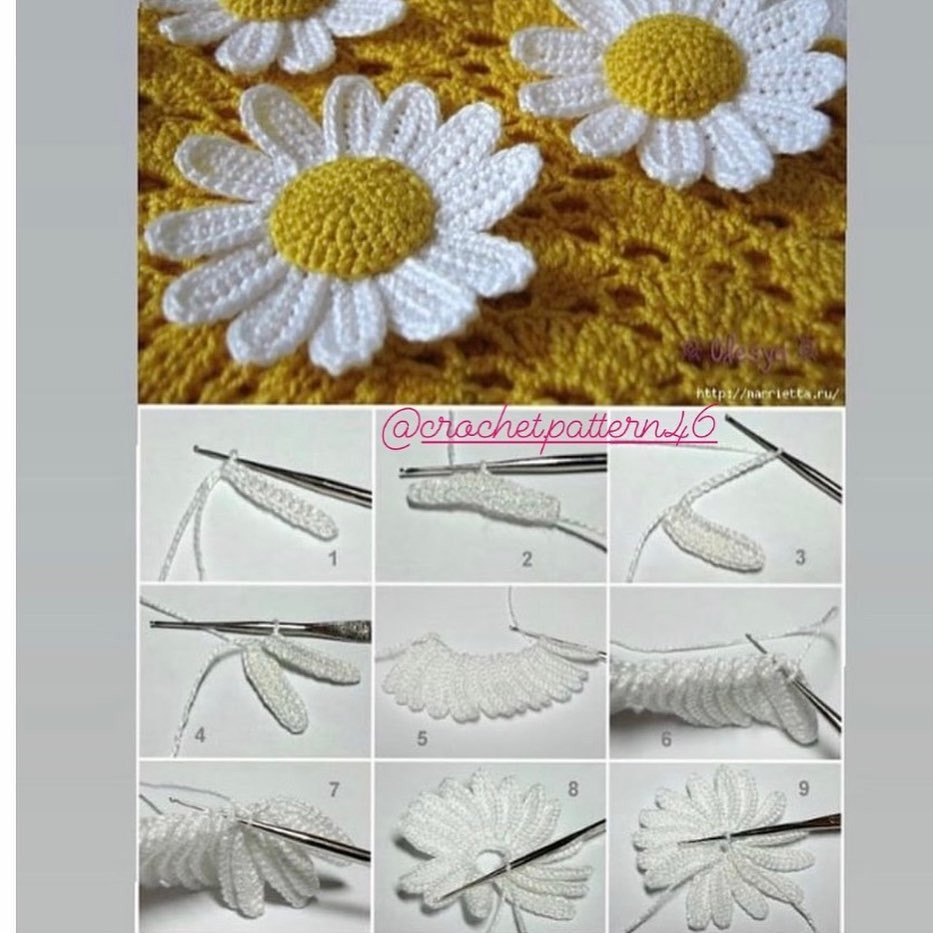 Hướng dẫn chi tiết cách móc các loại hoa trang trí đẹp mắt, bao gồm hoa tulip, hoa cẩm chướng và hoa cúc với bảng ký hiệu