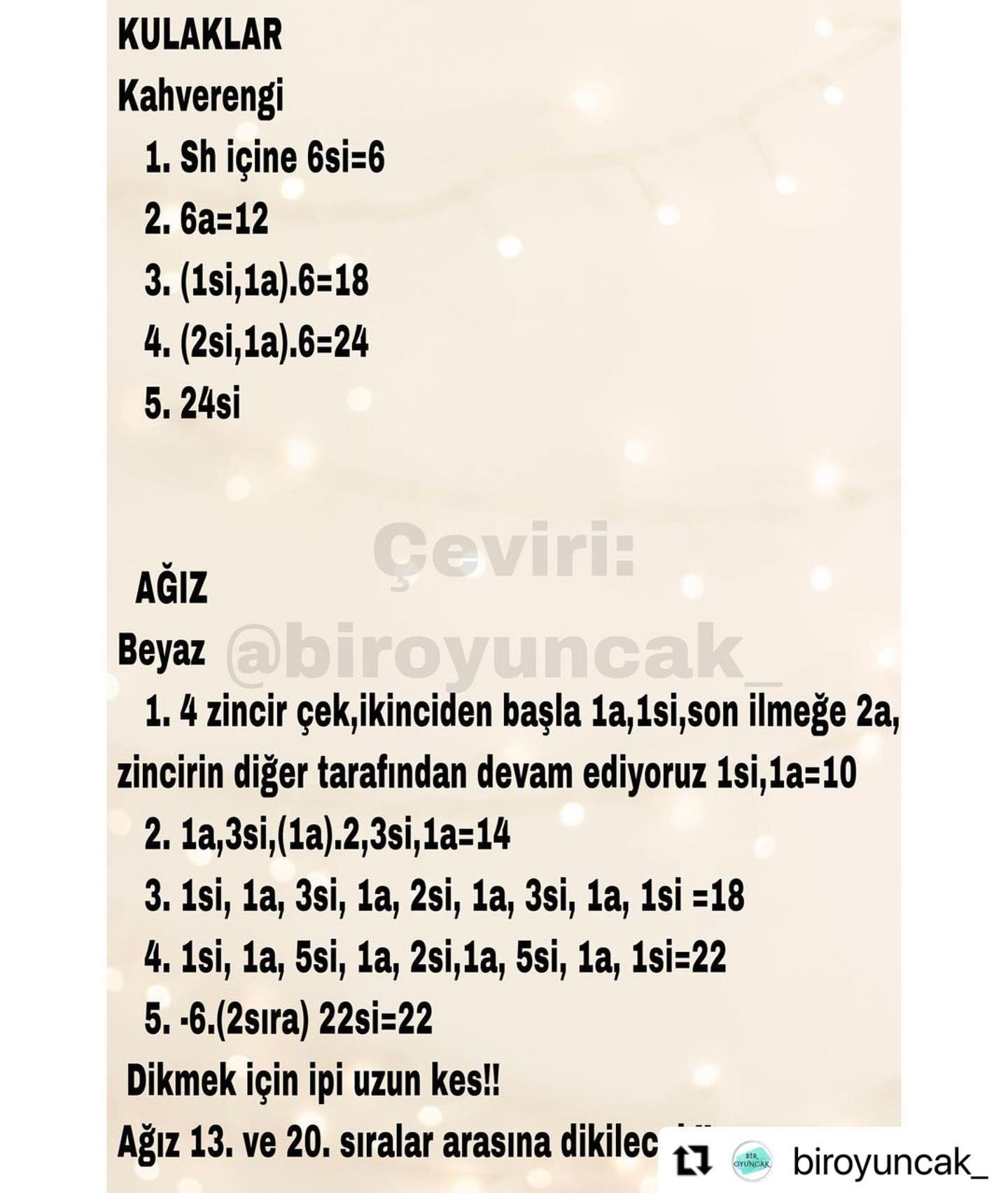 Hướng dẫn chi tiết cách móc gấu bông màu nâu (Kafa, Kulaklar, Kollar, Bacaklar ve Gövde)