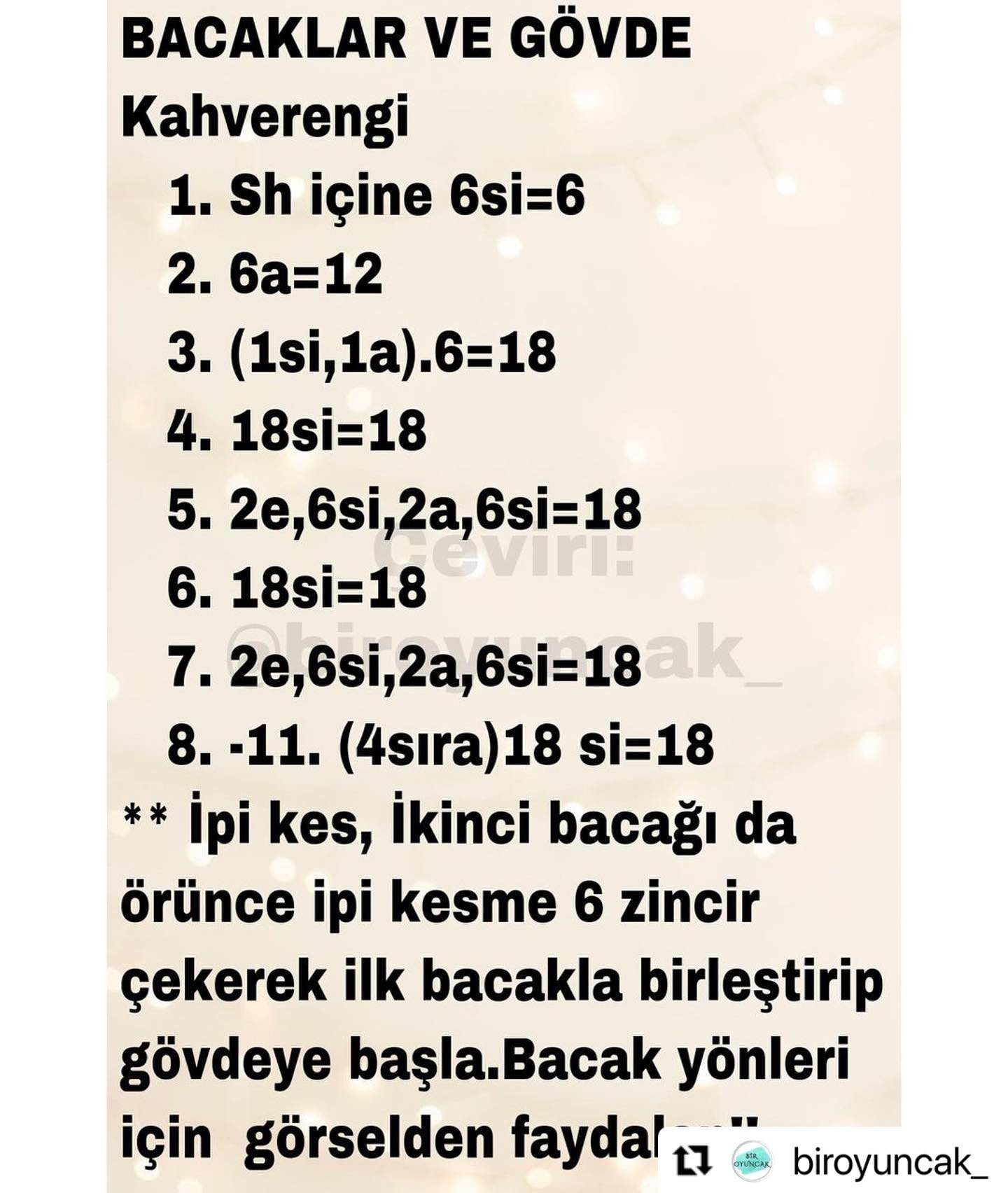 Hướng dẫn chi tiết cách móc gấu bông màu nâu (Kafa, Kulaklar, Kollar, Bacaklar ve Gövde)