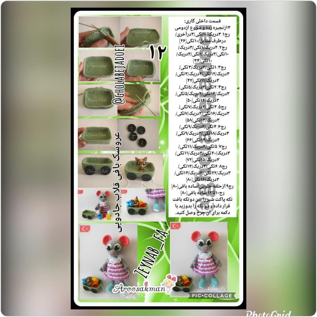 Hướng dẫn chi tiết cách móc len búp bê chuột xám mặc váy hồng