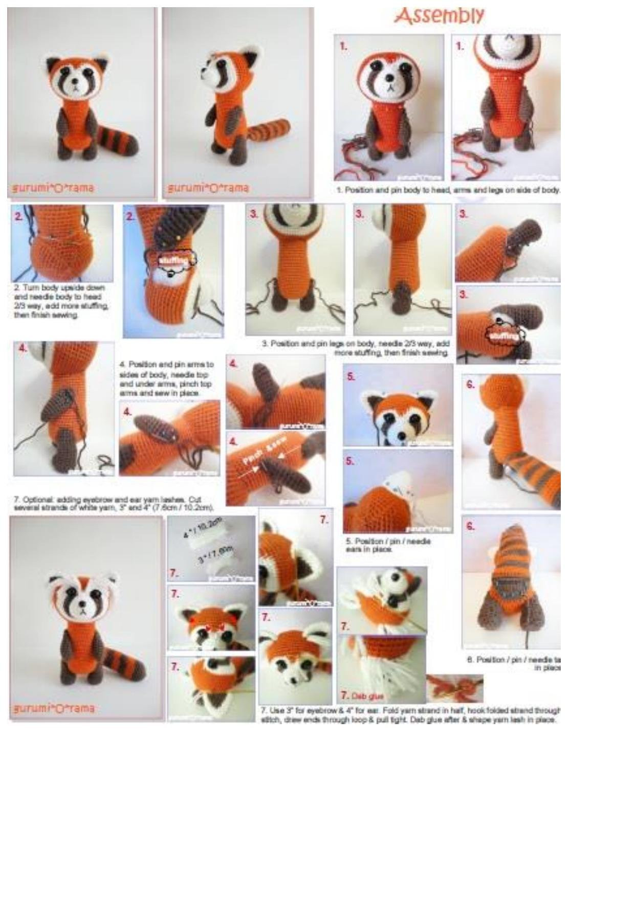 Hướng dẫn chi tiết cách móc len búp bê gấu trúc đỏ (Red Panda) Amigurumi