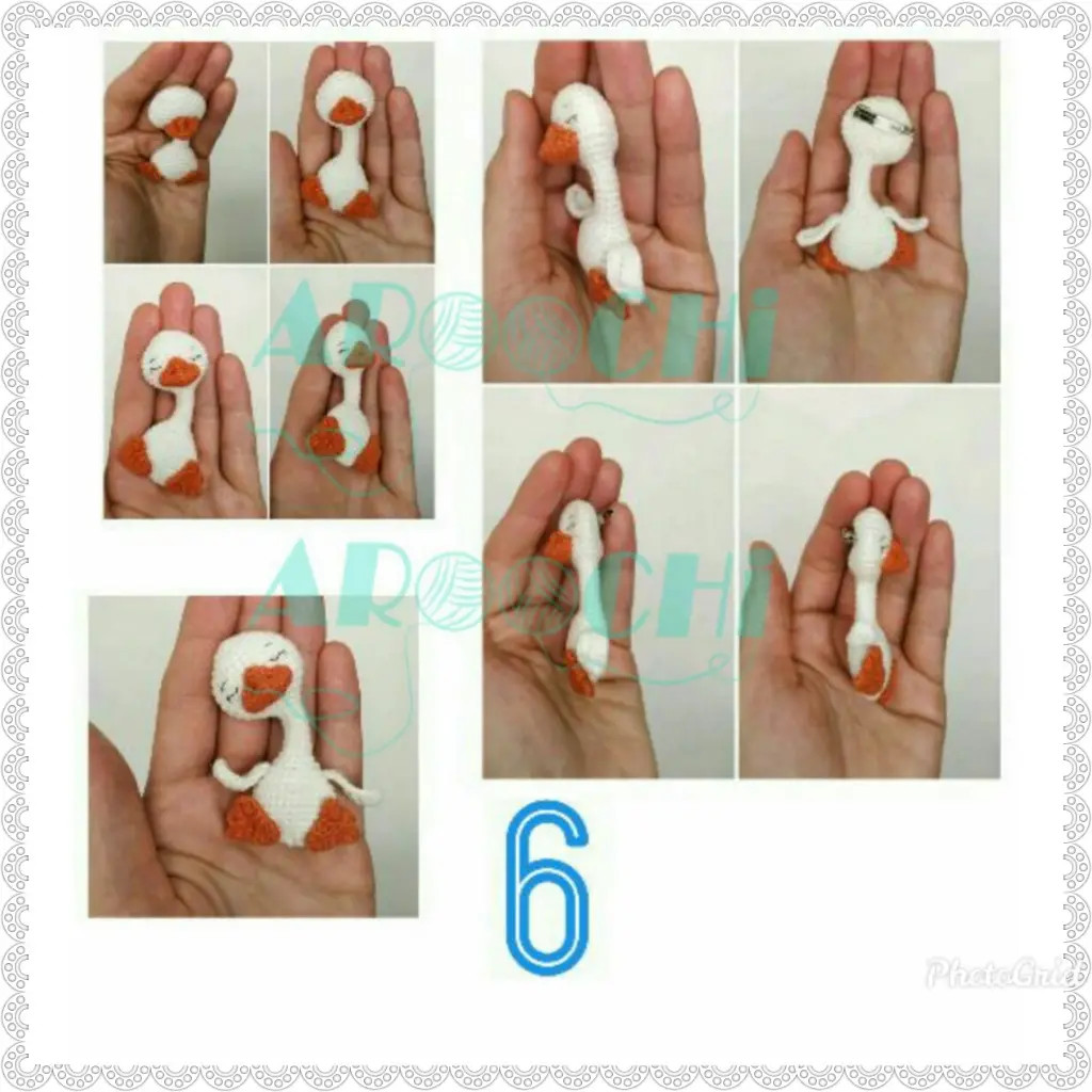 Hướng dẫn chi tiết cách móc len con chim bồ câu trắng và cam dễ thương, bao gồm các bước làm thân, đầu, cánh và chân