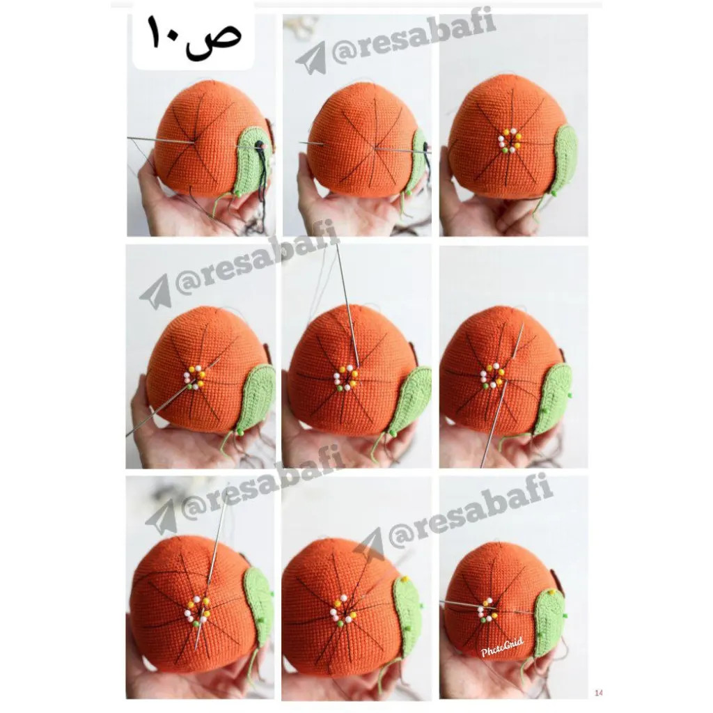 Hướng dẫn chi tiết cách móc len nhà bí ngô Halloween với mũ phù thủy màu cam và đen