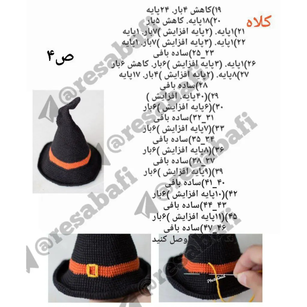 Hướng dẫn chi tiết cách móc len nhà bí ngô Halloween với mũ phù thủy màu cam và đen