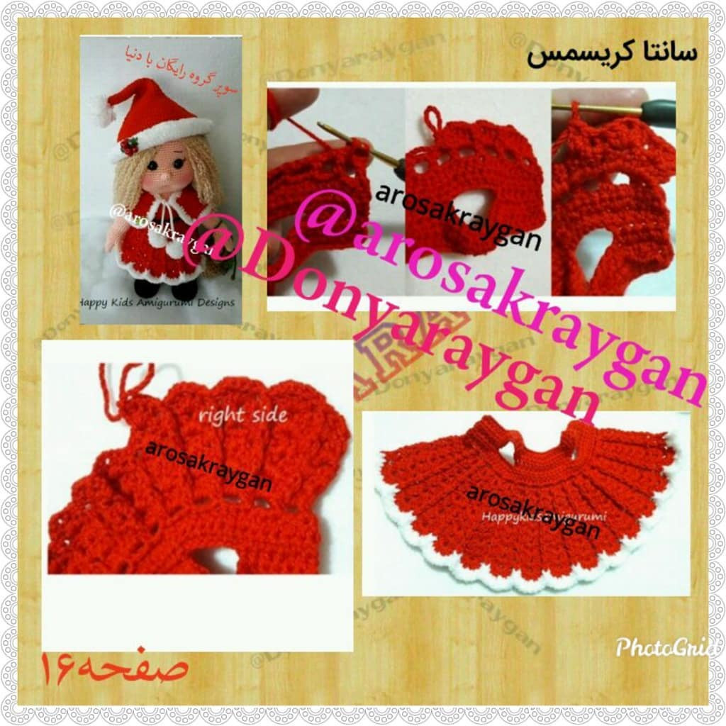 Hướng dẫn chi tiết móc búp bê Santa Claus với mũ đỏ và váy ren trắng